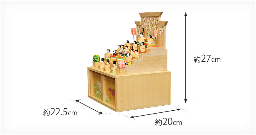 屏風の上から桐箱の底まで約27cm／横巾約22.5cm／奥行き約20cm